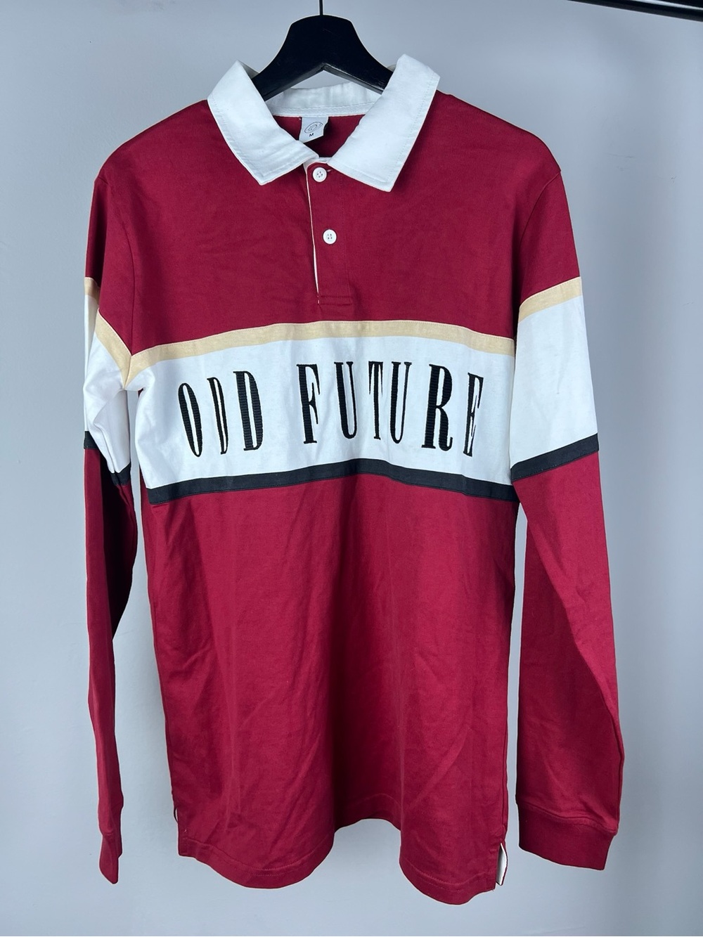 Odd Future Burgundy and White Long-Sleeve Rugby Polo